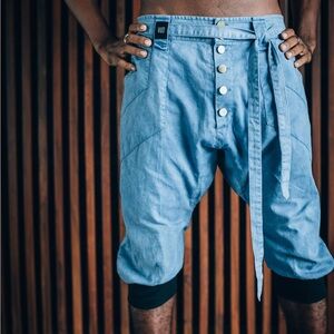 Drop crotch harem unisex shorts by VALO Designs from Finland. Size medium/large